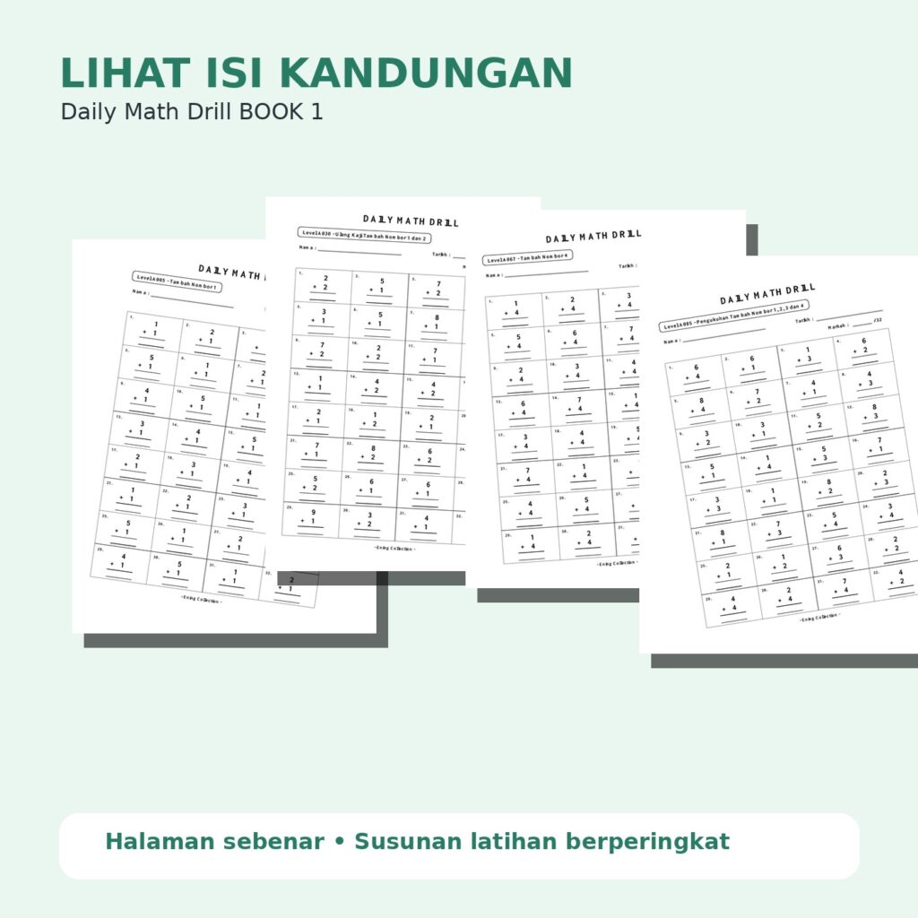 Daily Math Drill – BOOK 1: Latihan Tambah Asas (PDF)