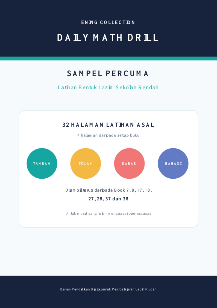 Daily Math Drill Sampel Percuma - latihan bentuk lazim tambah, tolak, darab dan bahagi