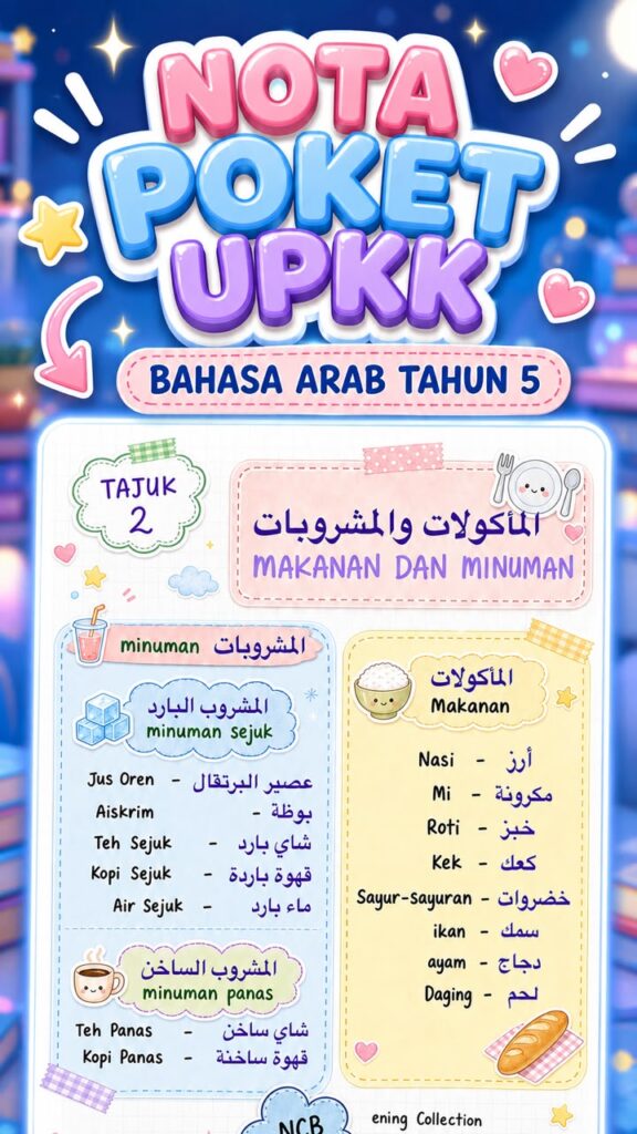 Cover Nota Poket UPKK Bahasa Arab Tahun 5 – Tajuk Makanan dan Minuman