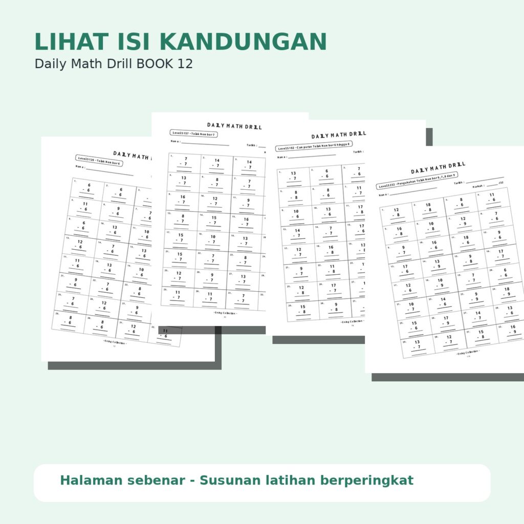 Daily Math Drill – BOOK 12: Tolak Nombor 6 hingga 9 (PDF)