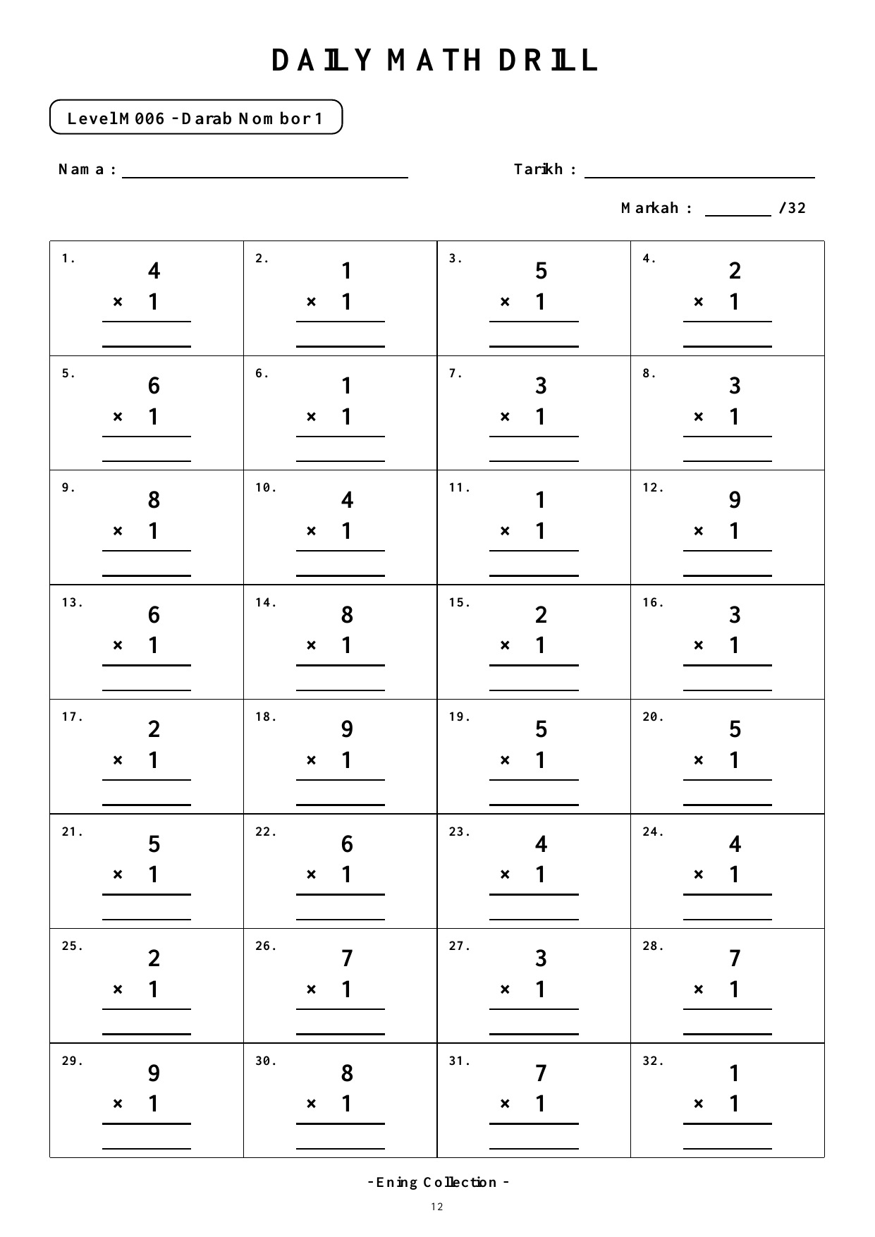 Daily Math Drill – BOOK 21: Darab Nombor 1 hingga 5 (PDF) - Image 2