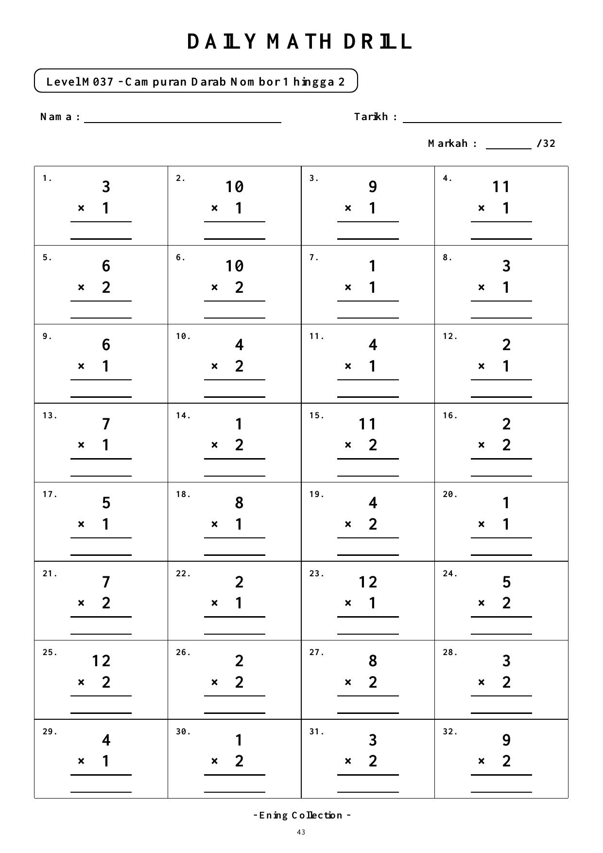 Daily Math Drill – BOOK 21: Darab Nombor 1 hingga 5 (PDF) - Image 3