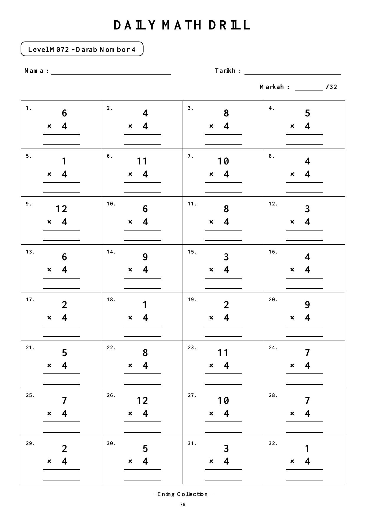Daily Math Drill – BOOK 21: Darab Nombor 1 hingga 5 (PDF) - Image 4