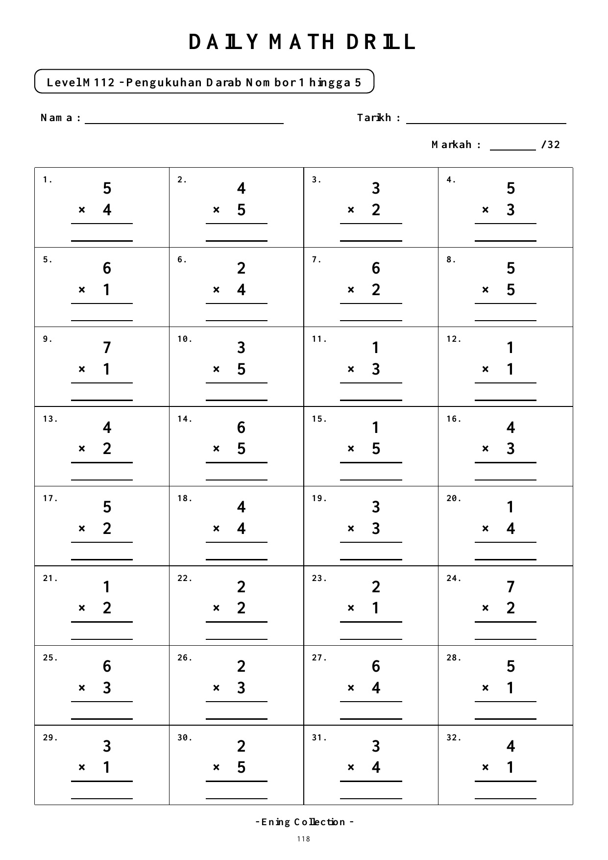 Daily Math Drill – BOOK 21: Darab Nombor 1 hingga 5 (PDF) - Image 5