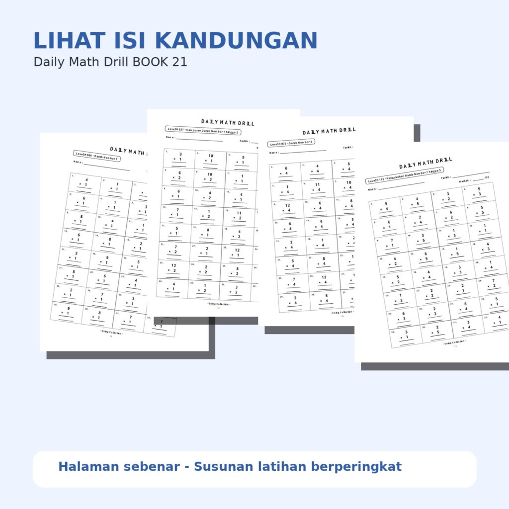 Daily Math Drill – BOOK 21: Darab Nombor 1 hingga 5 (PDF)