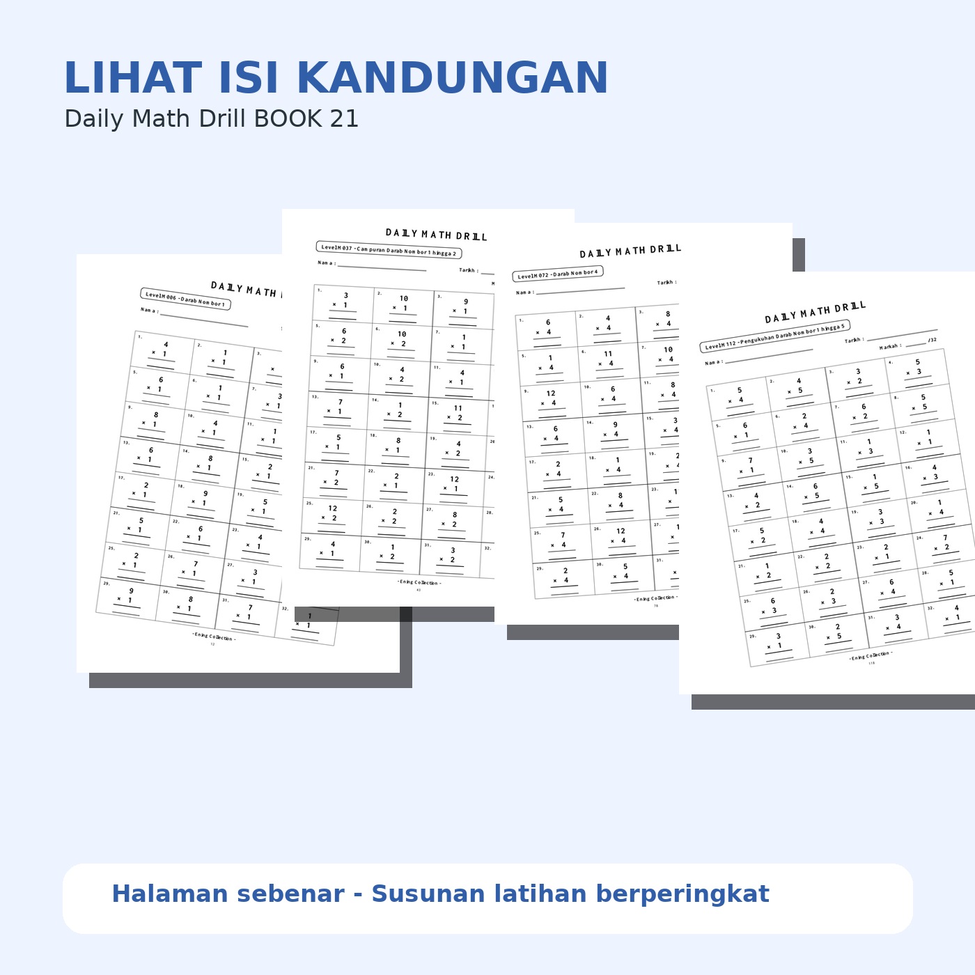 Daily Math Drill – BOOK 21: Darab Nombor 1 hingga 5 (PDF)