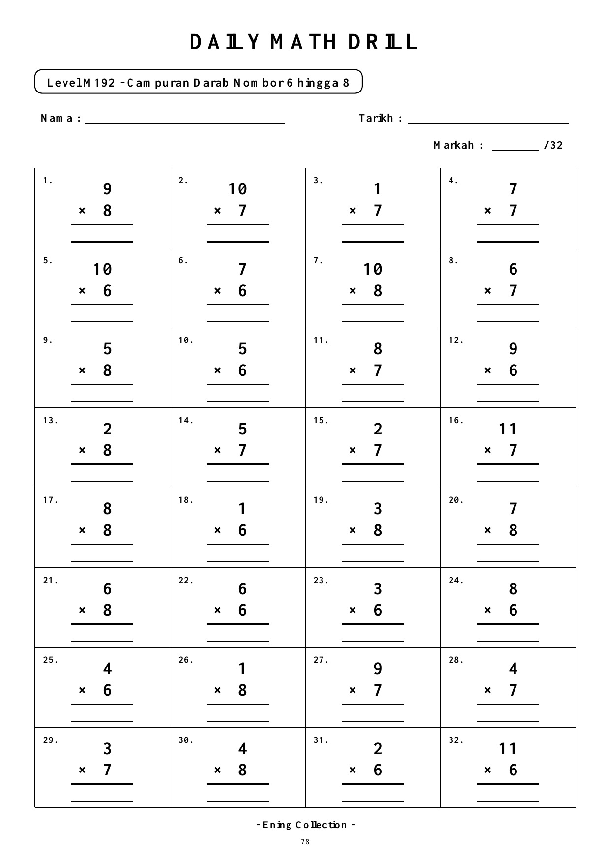 Daily Math Drill – BOOK 22: Darab Nombor 6 hingga 9 (PDF) - Image 4