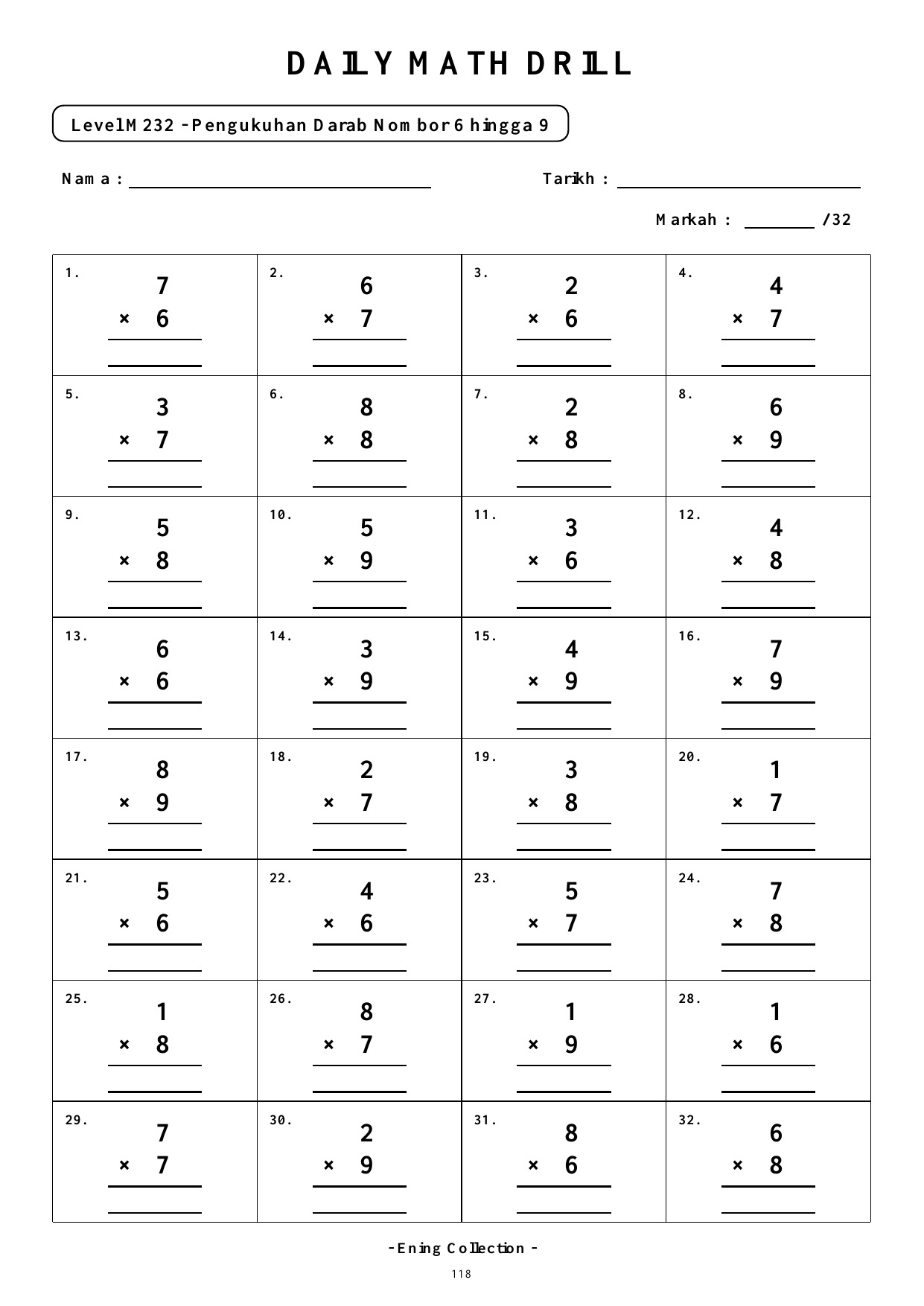 Daily Math Drill – BOOK 22: Darab Nombor 6 hingga 9 (PDF) - Image 5