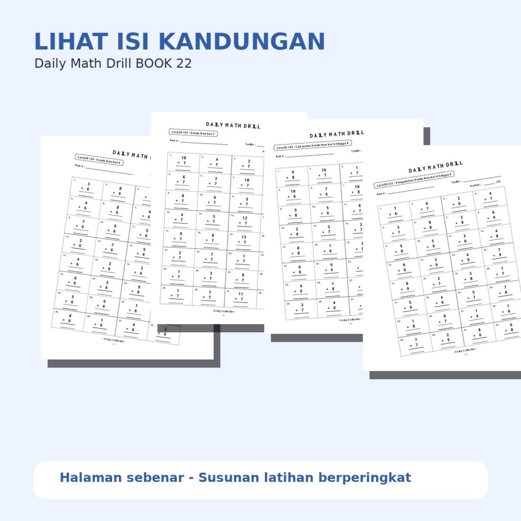 Daily Math Drill – BOOK 22: Darab Nombor 6 hingga 9 (PDF)