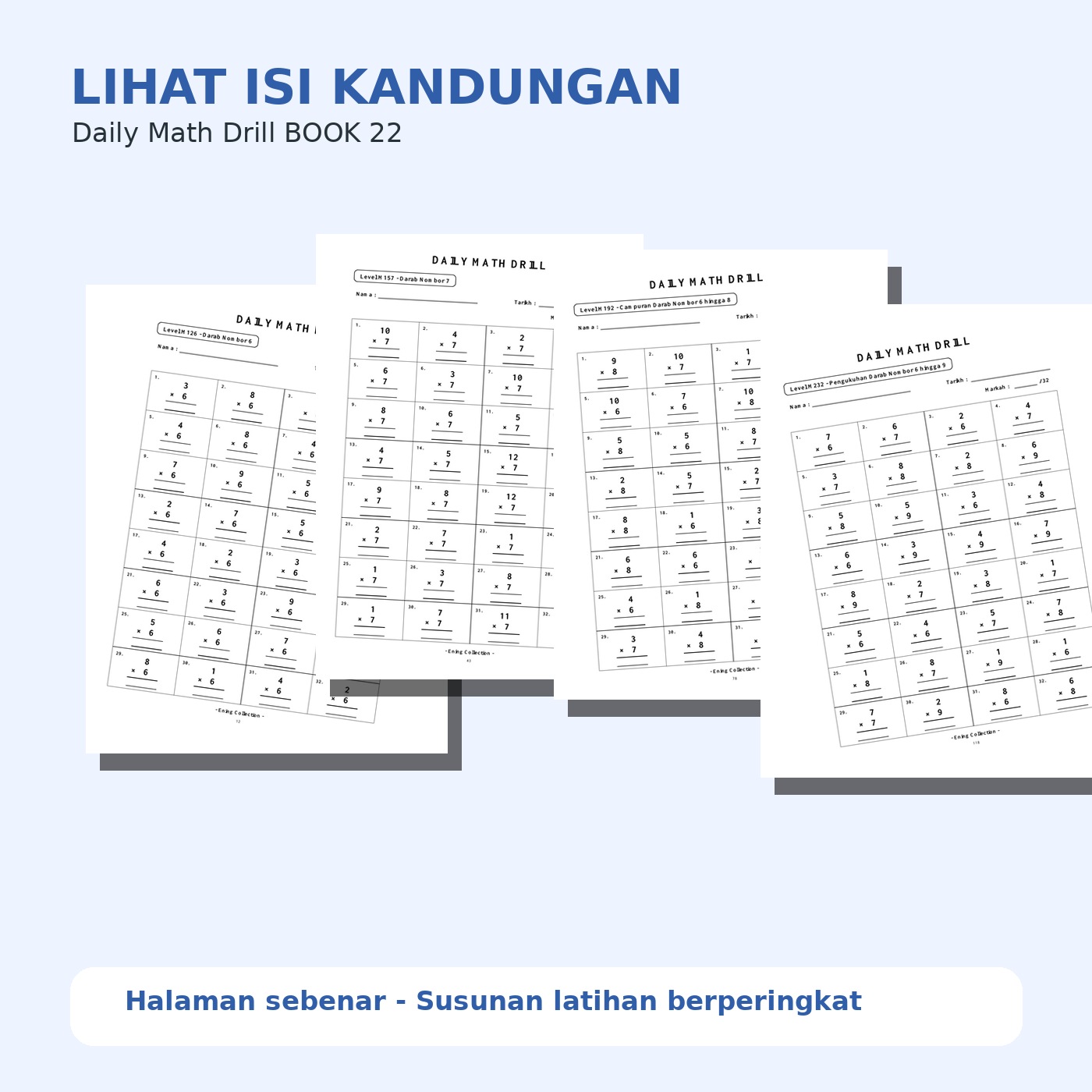 Daily Math Drill – BOOK 22: Darab Nombor 6 hingga 9 (PDF)