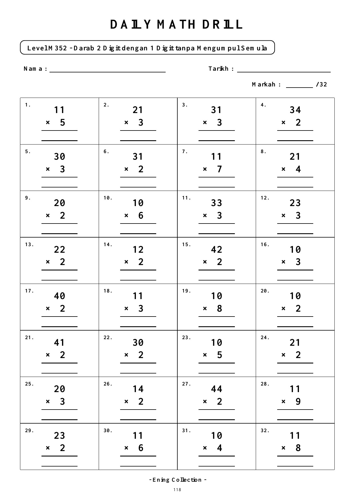 Daily Math Drill – BOOK 23: Darab Nombor 2 Digit Tanpa Mengumpul Semula (PDF) - Image 5