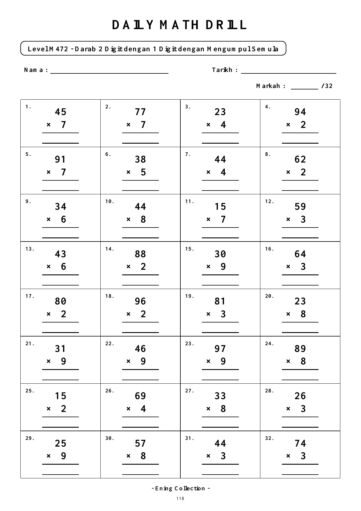 Daily Math Drill – BOOK 24: Darab Nombor 2 Digit Dengan Mengumpul Semula (PDF) - Image 5