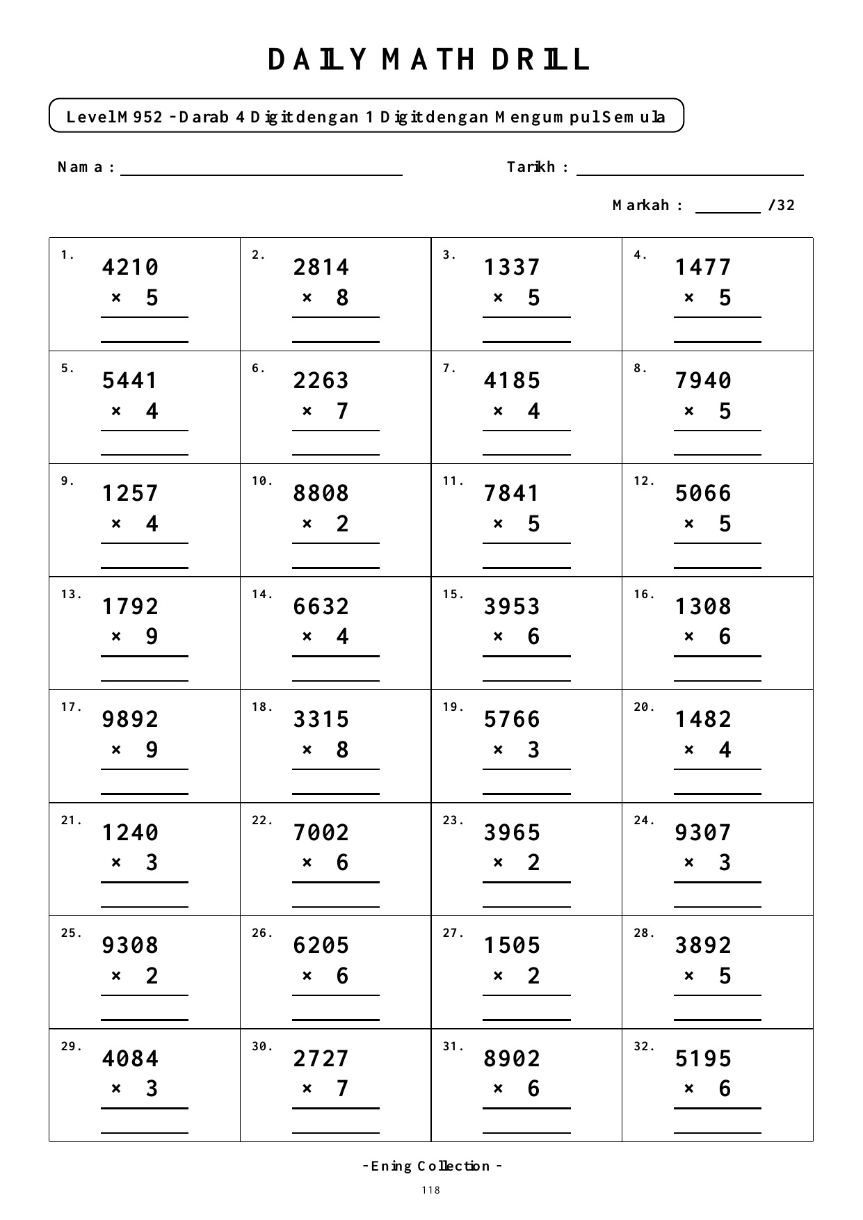 Daily Math Drill – BOOK 28: Darab Nombor 4 Digit Dengan Mengumpul Semula (PDF) - Image 5