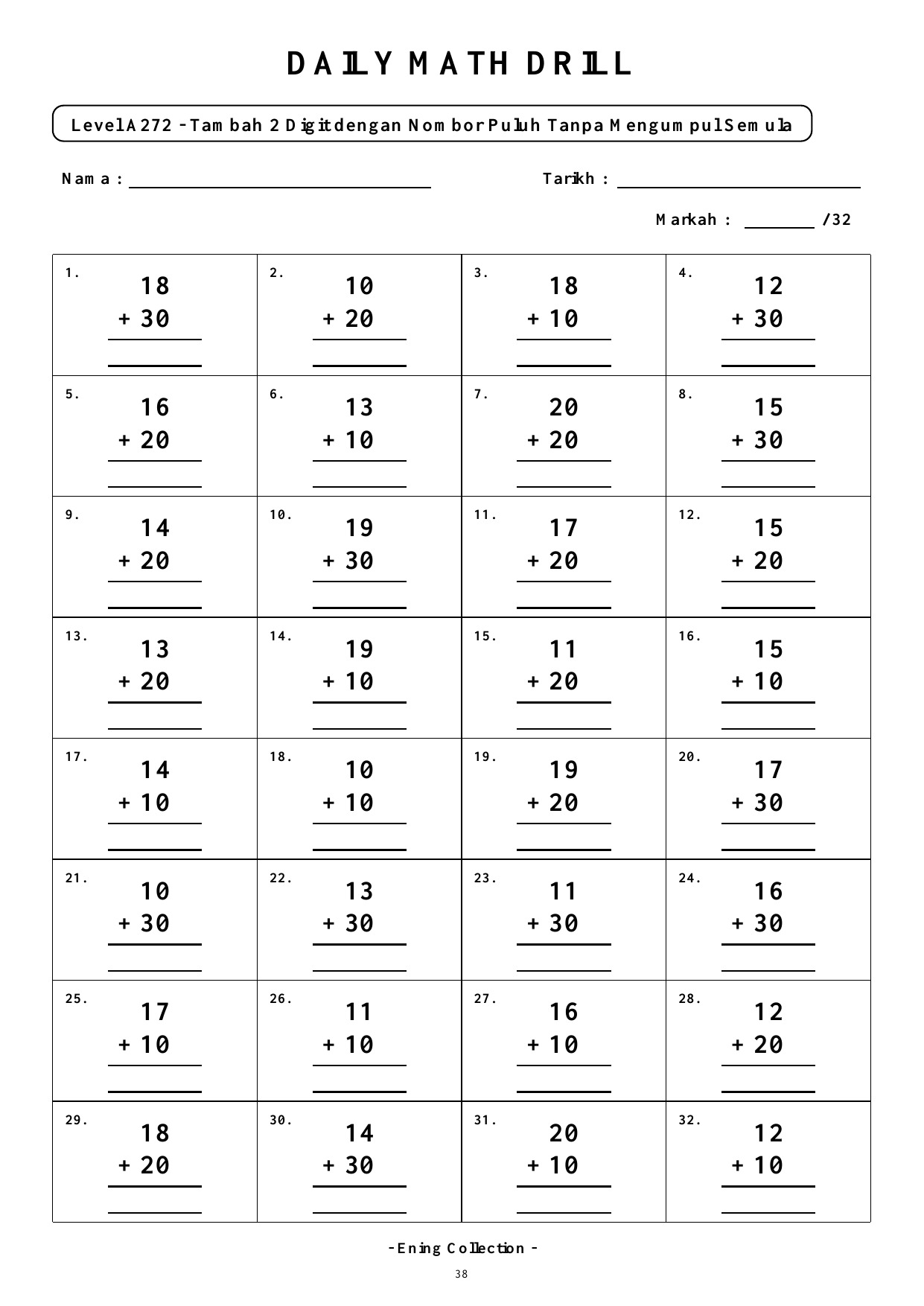 Daily Math Drill – BOOK 3: Tambah Nombor 2 Digit Tanpa Mengumpul Semula (PDF) - Image 5