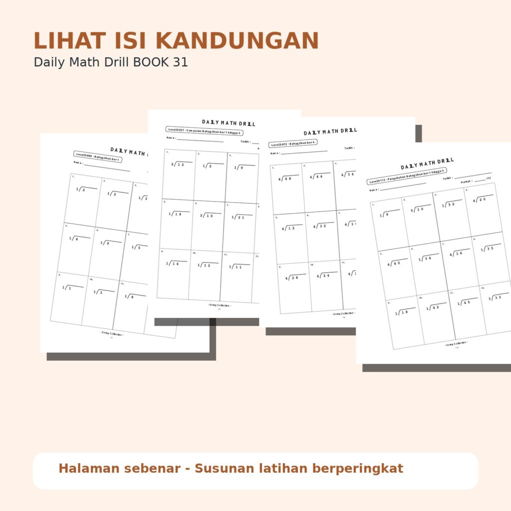 Daily Math Drill – BOOK 31: Bahagi Nombor 1 hingga 5 (PDF)