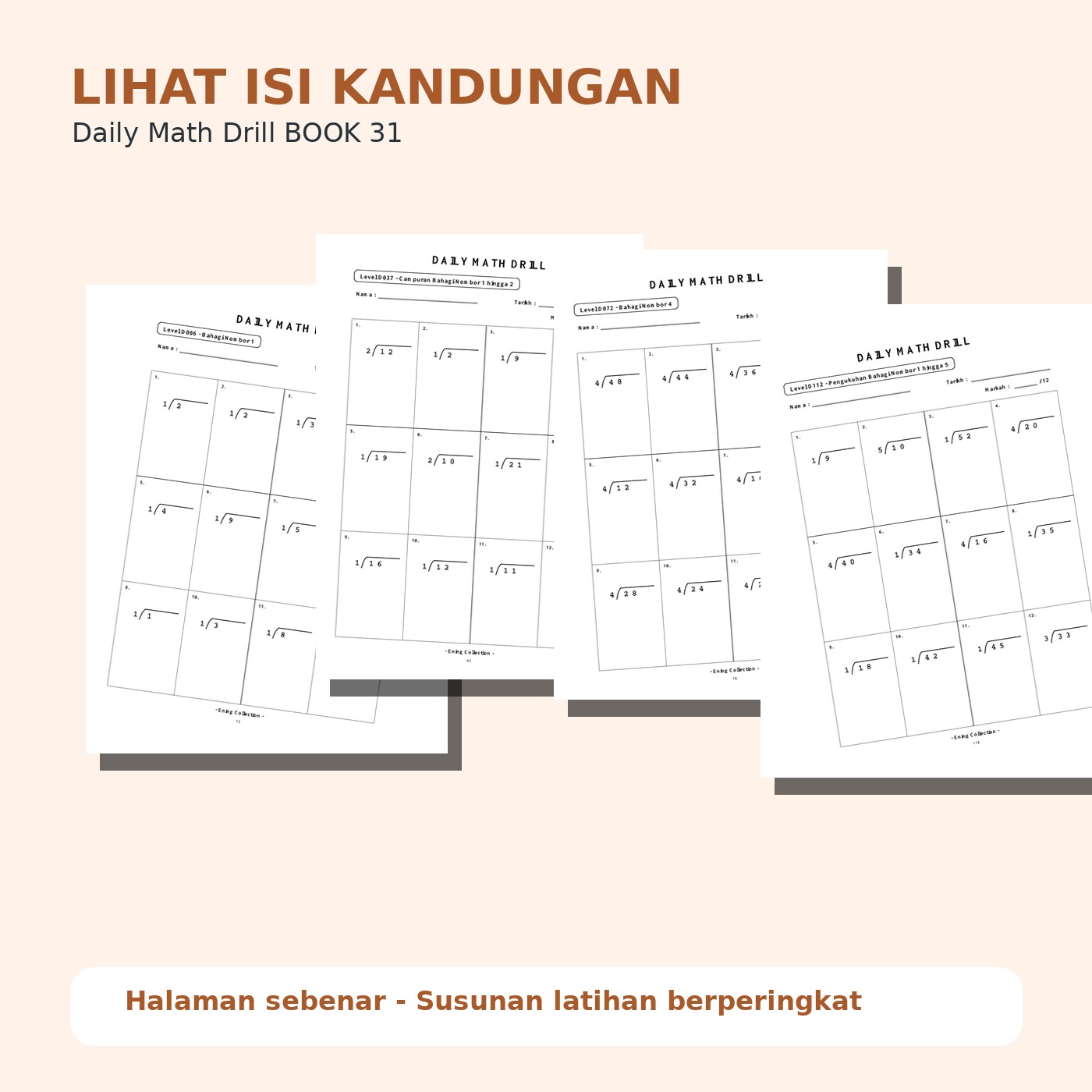 Daily Math Drill – BOOK 31: Bahagi Nombor 1 hingga 5 (PDF)