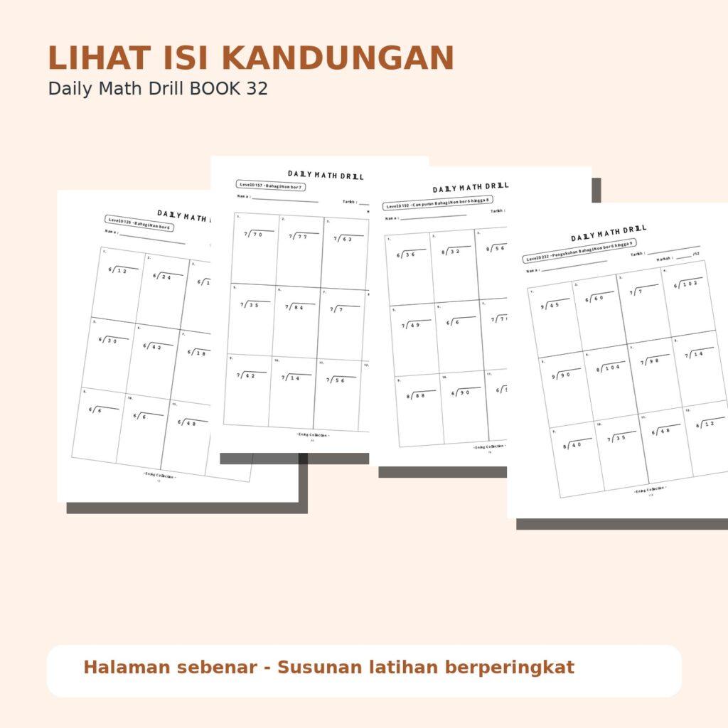 Daily Math Drill – BOOK 32: Bahagi Nombor 6 hingga 9 (PDF)