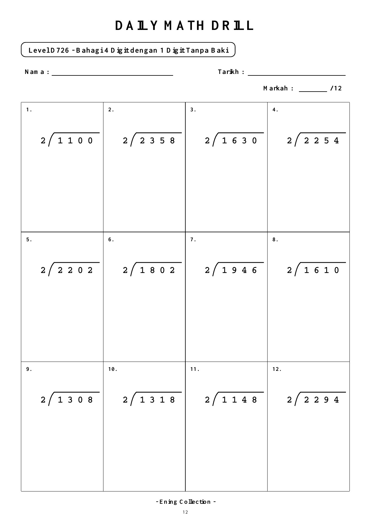 Daily Math Drill – BOOK 37: Bahagi Nombor 4 Digit Tanpa Baki (PDF) - Image 2