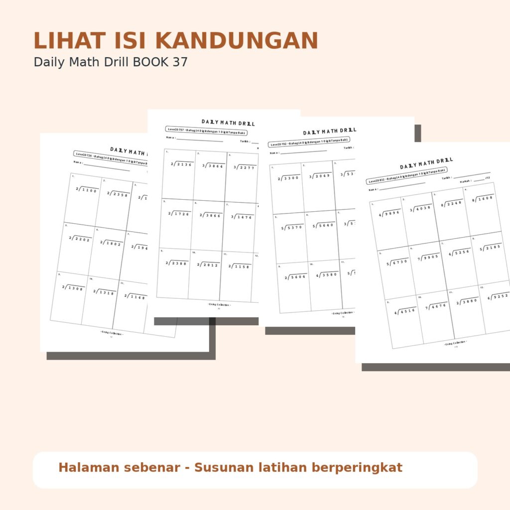 Daily Math Drill – BOOK 37: Bahagi Nombor 4 Digit Tanpa Baki (PDF)