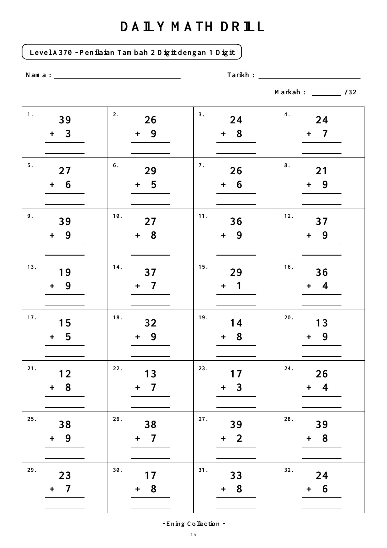 Daily Math Drill – BOOK 4: Tambah Nombor 2 Digit dengan Mengumpul Semula (PDF) - Image 4