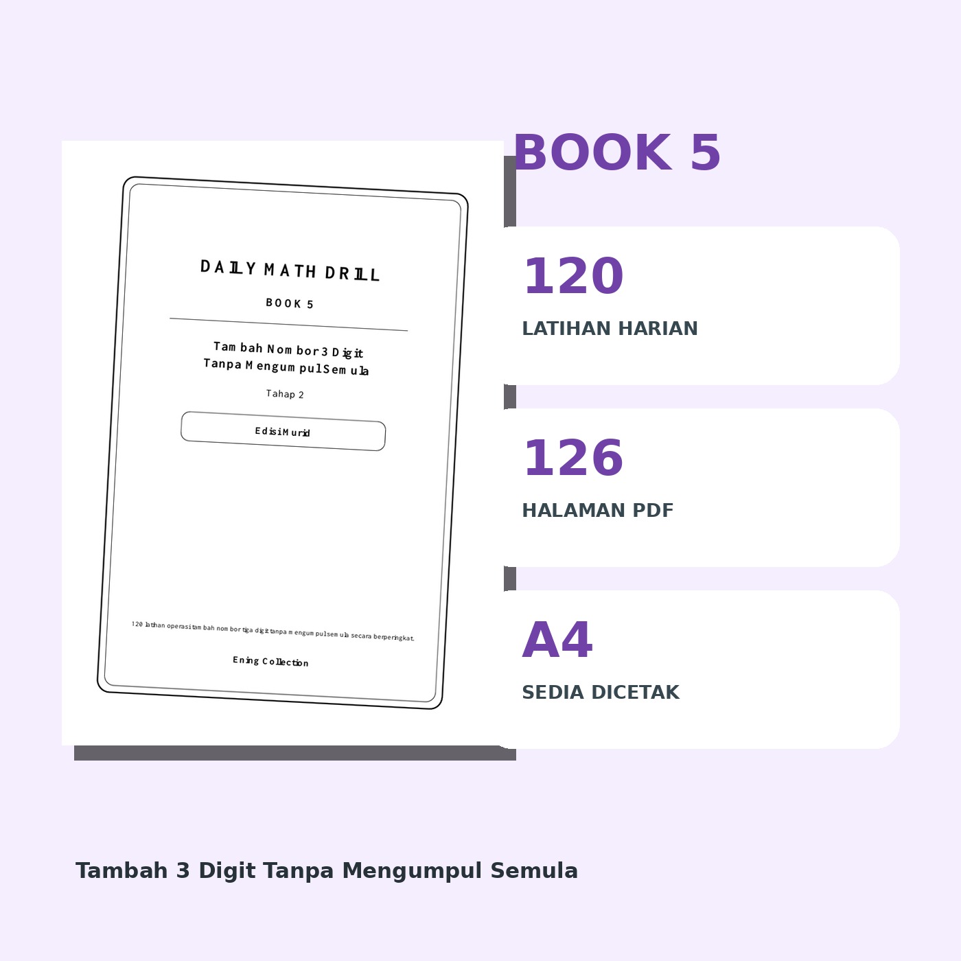 Daily Math Drill – BOOK 5: Tambah Nombor 3 Digit Tanpa Mengumpul Semula (PDF) - Image 3